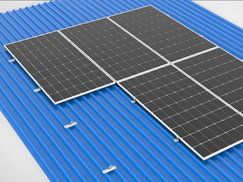 Système de montage solaire sur mini-rails pour toiture métallique inclinée
