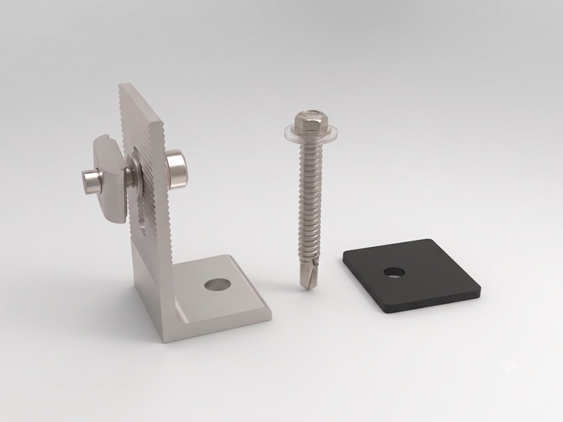 Kit de fixation solaire en aluminium en forme de L pour toiture en tôle avec panne en acier